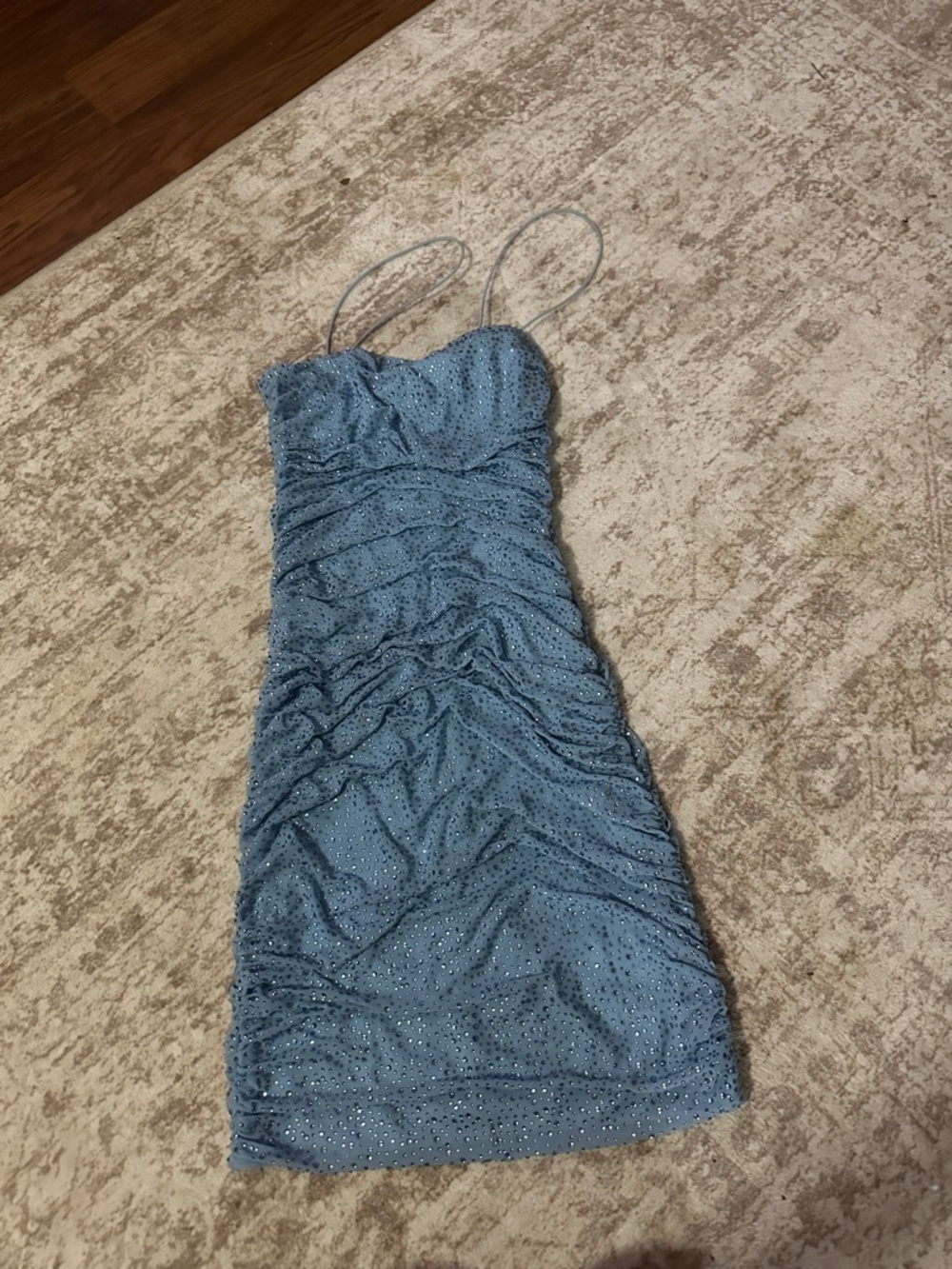 Windsor Light Blue Spaghetti-Strap Ruched Mini Dress